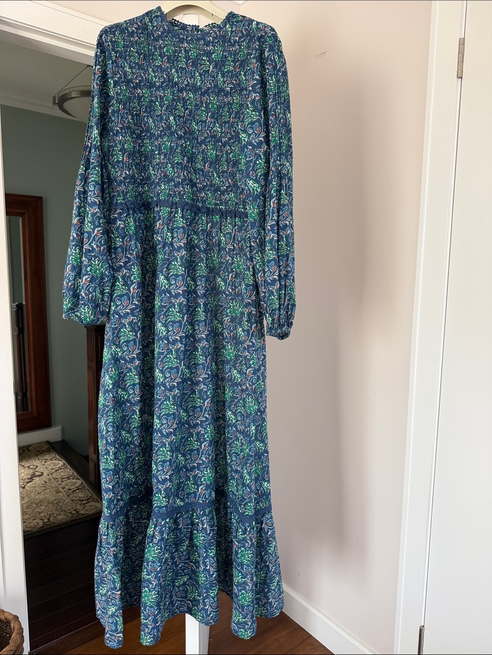 Sonmer Pamela dress blue green floral long sleeve maxi size L